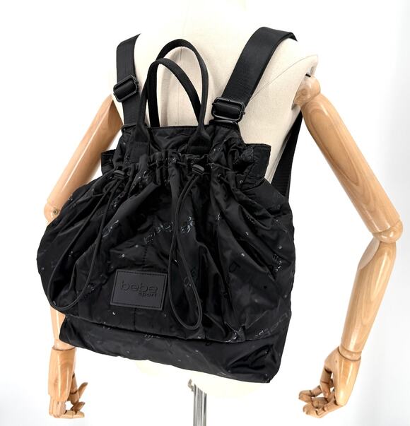 Vintage Y2K Bebe Sport Black Satin Logo Print Bungee Backpack main image 8